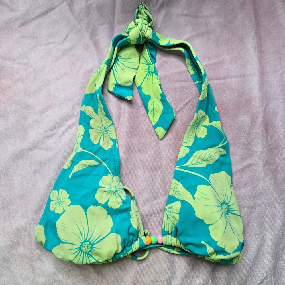 Wild Fable‎ Green Floral Bead Halter String Padded Bikini Top Swimwear XS